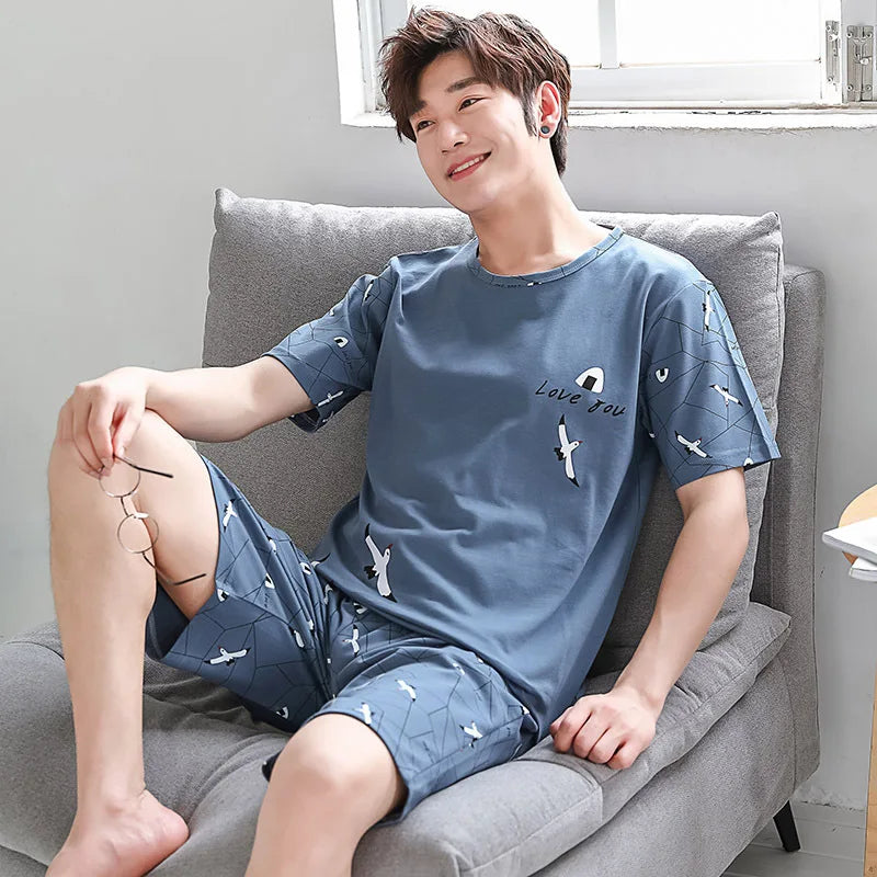 Men's Graphic Short Sleeve Top and Shorts Lounge Pajama Set