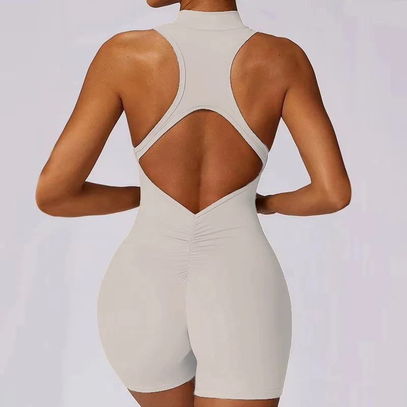 Women's Zip-Front Open-Back Workout Romper