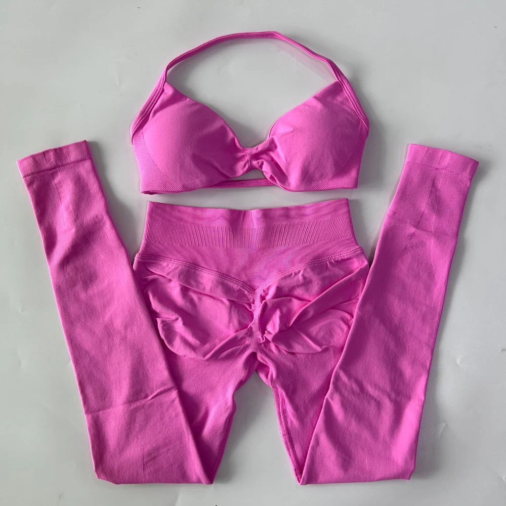 Women's Strappy Bra And Leggings Yoga Set For Workout Outfits