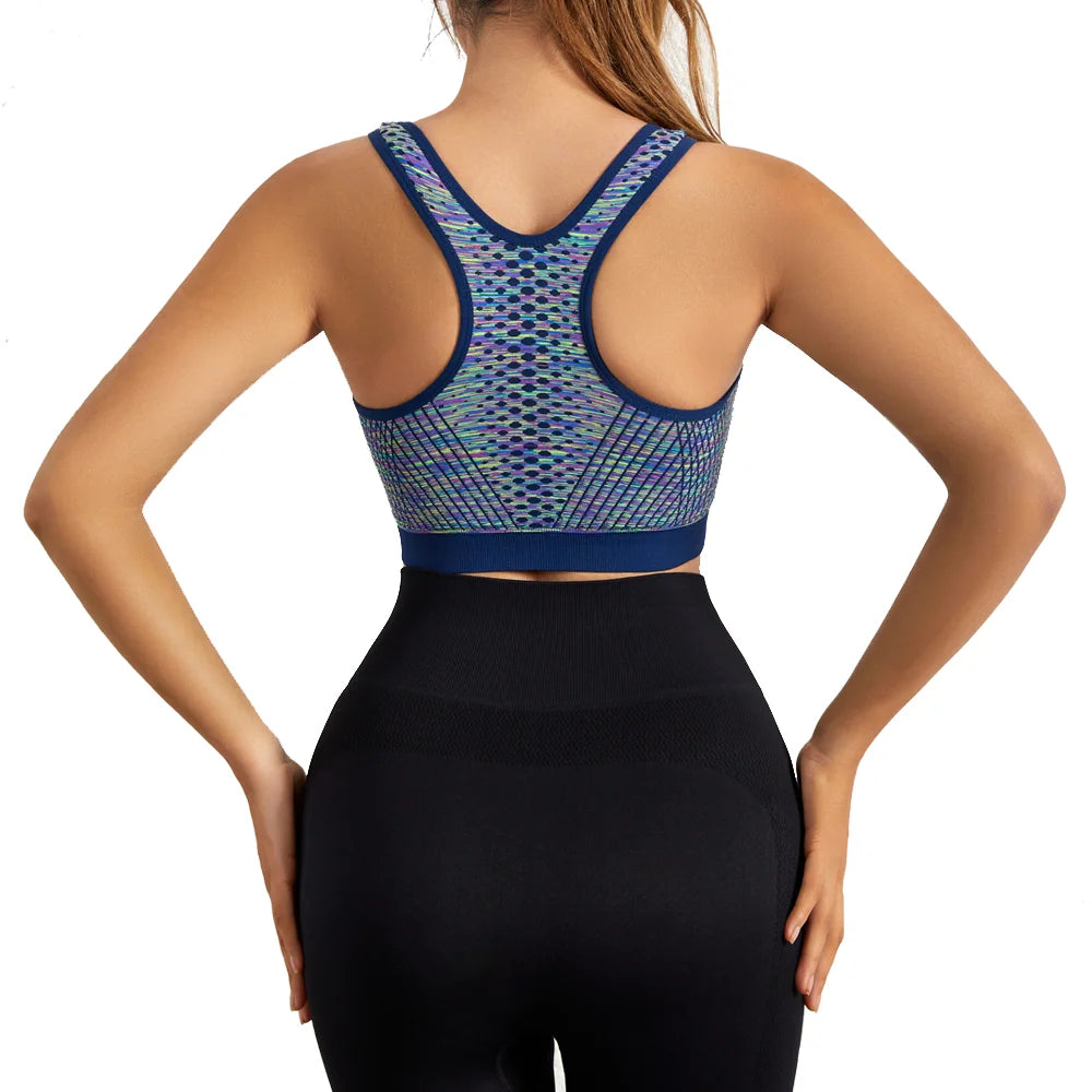 Women's Front Zip Racerback Space Dye Sports Bra