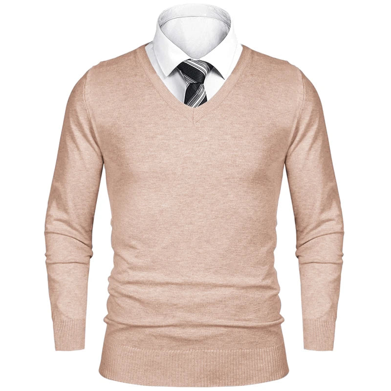 Men's V Neck Long Sleeve Knit Sweater