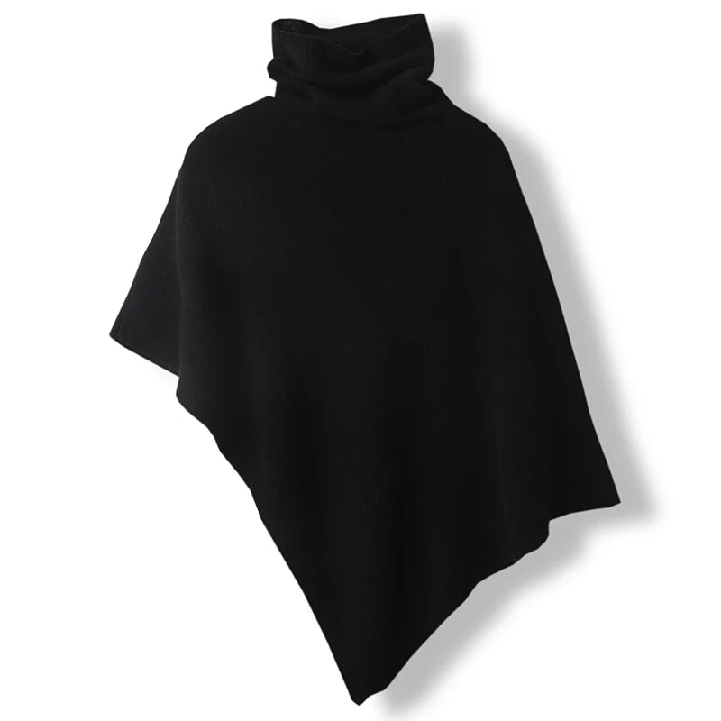 Turtleneck Ribbed Poncho for Layering over Tops and Dresses