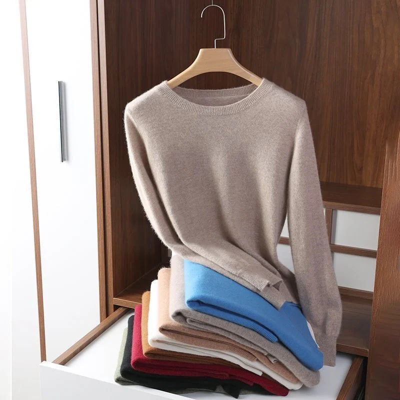Women's Plain Crew Neck Long Sleeve Sweater Casual Knit Layer