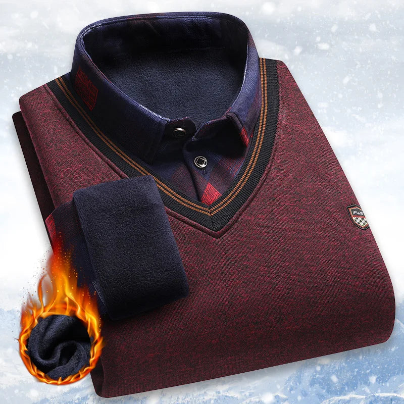 Men's Layered Look Collared Long Sleeve Knit Sweater