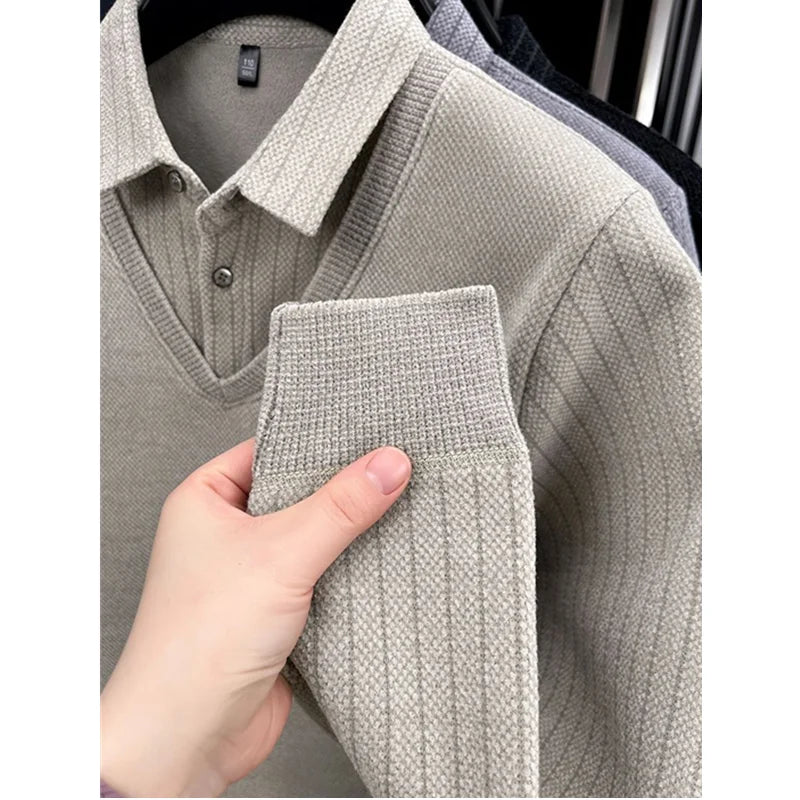 Men's Polo Collar Long Sleeve Knit Sweater