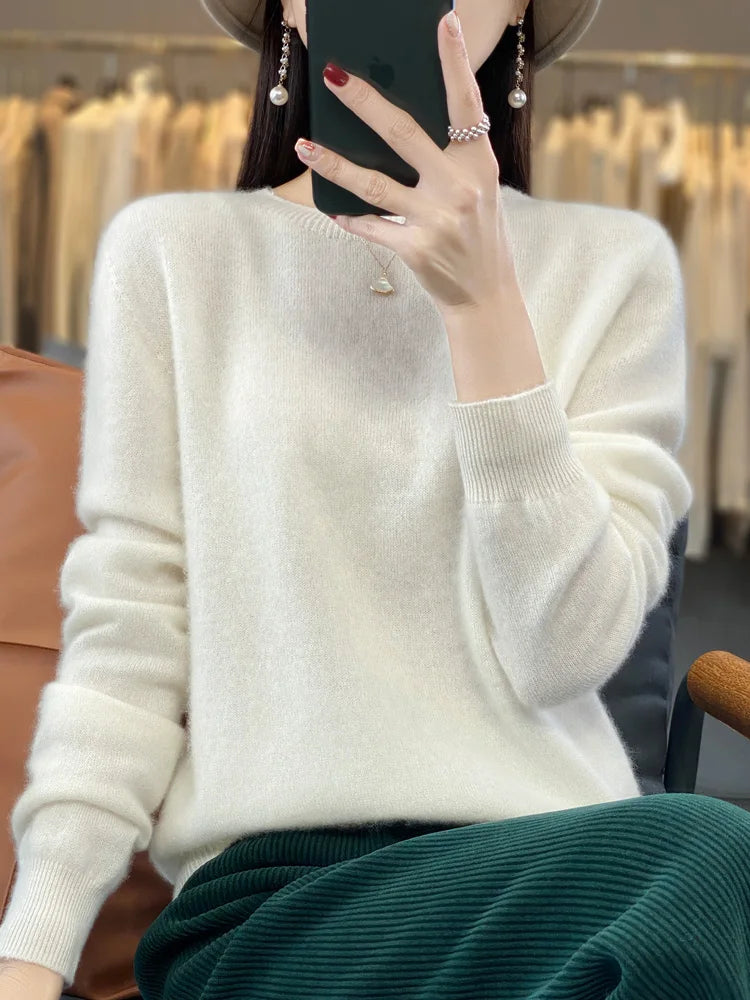 Women's Fluffy Round Neck Long Sleeve Sweater Casual Knit Layer