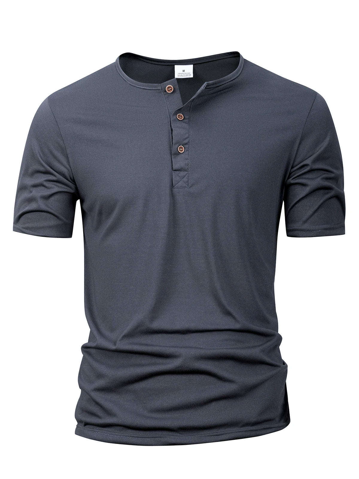 Solid Henley Neck Short Sleeve Button Placket T Shirt