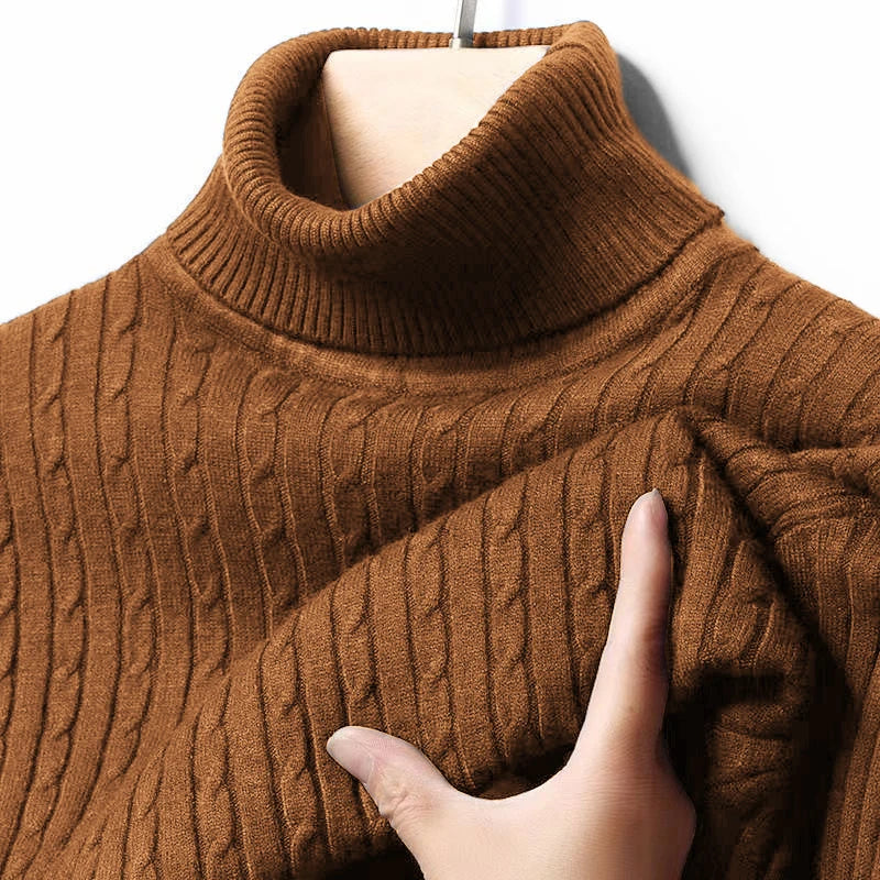 Men's Cable Knit Turtleneck Long Sleeve Sweater