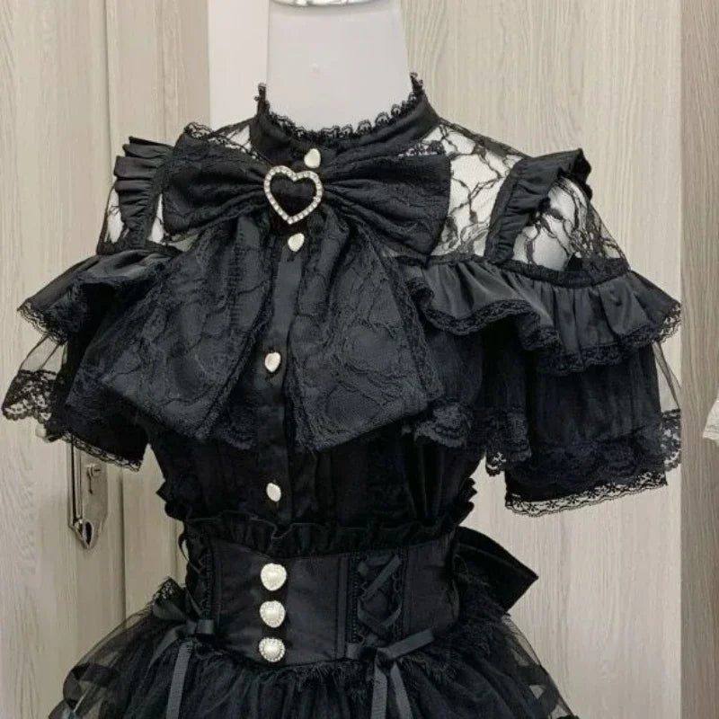 Women's Lace Trim Sailor Collar Short Sleeve Blouse