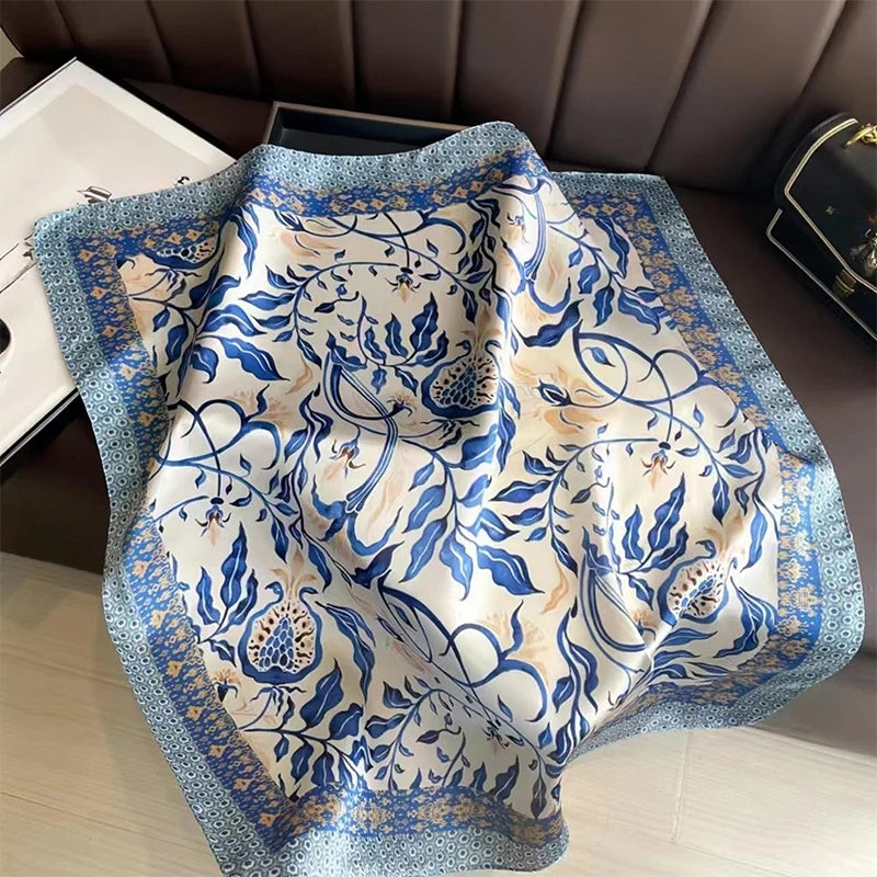 Ornate Print Square Scarf with Decorative Border Patterns