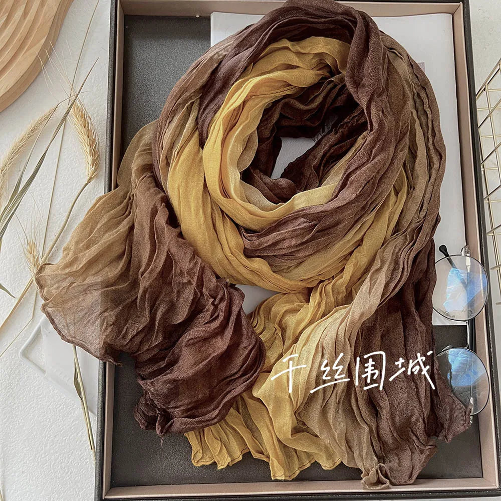 Gradient Crinkled Long Scarf with Rectangular Wrap Shape