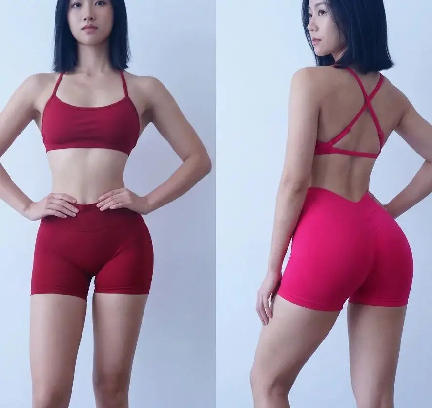 Women's Cross Back Bra And Shorts Yoga Set