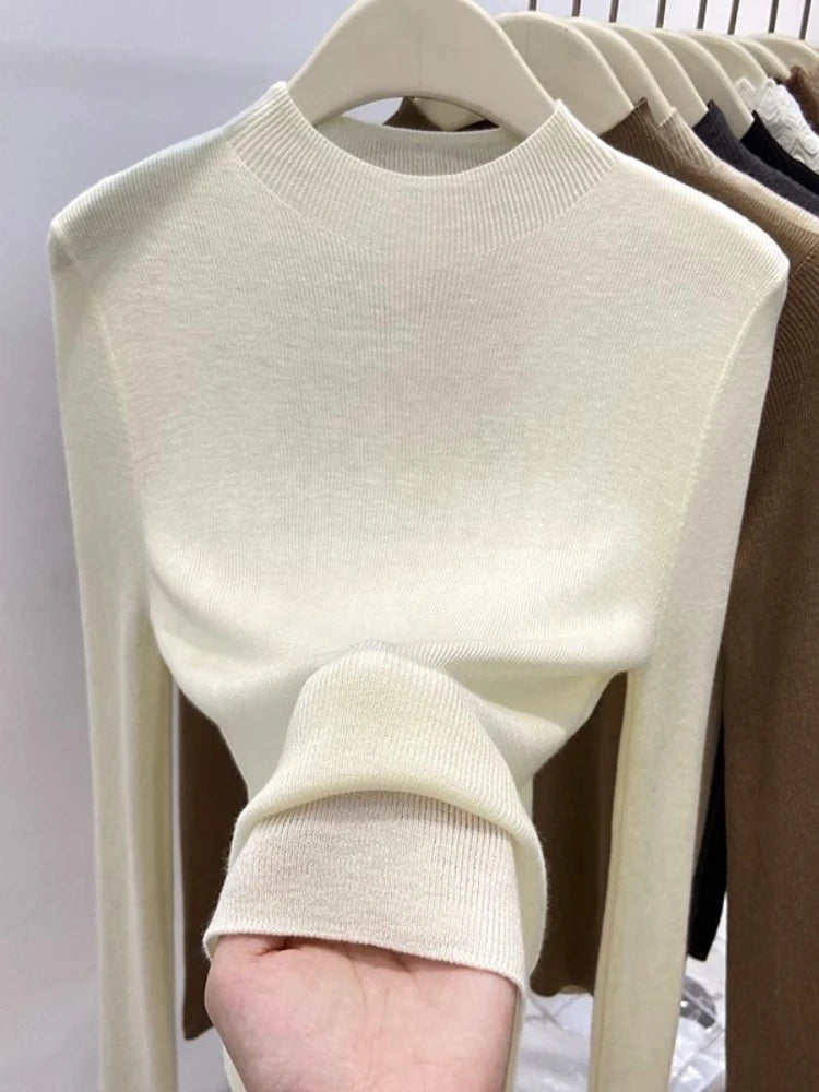 Women's Mock Neck Fitted Long Sleeve Sweater Casual Knit Layer