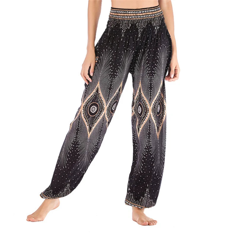 Women's Printed Rayon Harem Pants with High Waist and Gathered Ankles
