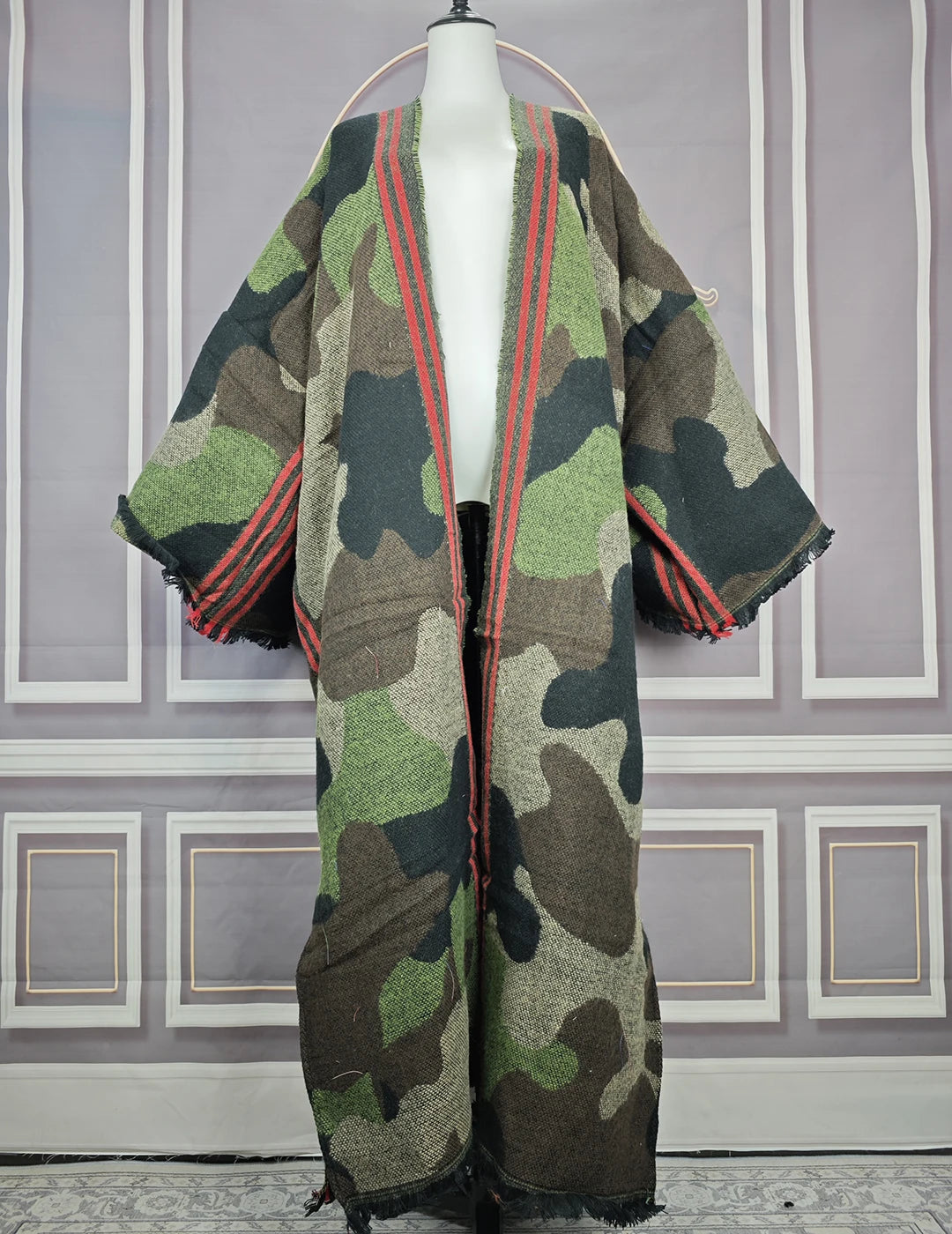 Camouflage Hooded Front Opening Poncho for Layering over Outfits