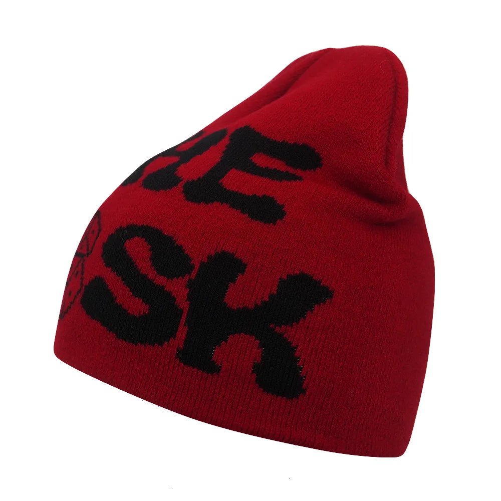 Graphic Knit Beanie with Letter and Pattern Style Options