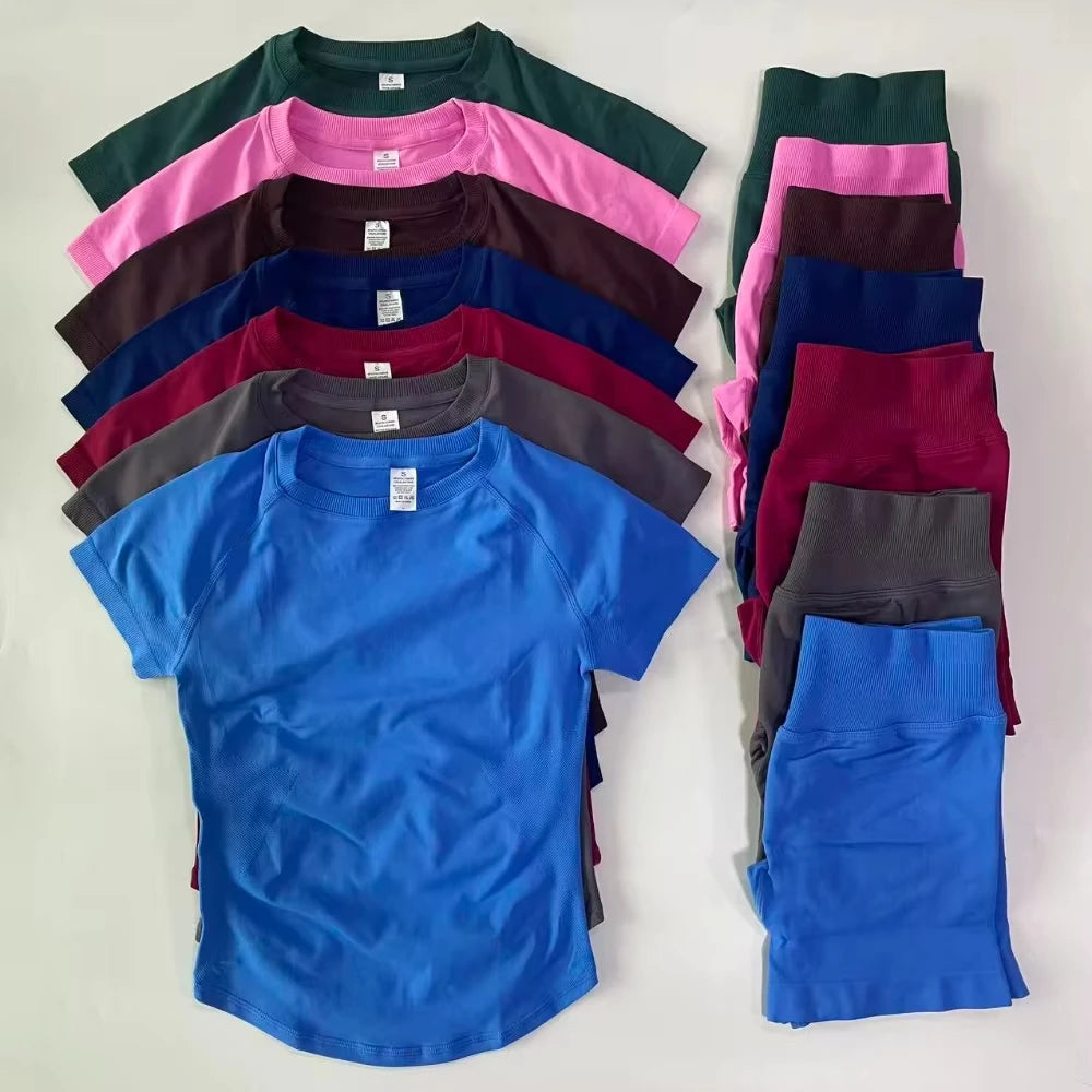 Women's Tee And Shorts Options Yoga Set For Workout Outfits