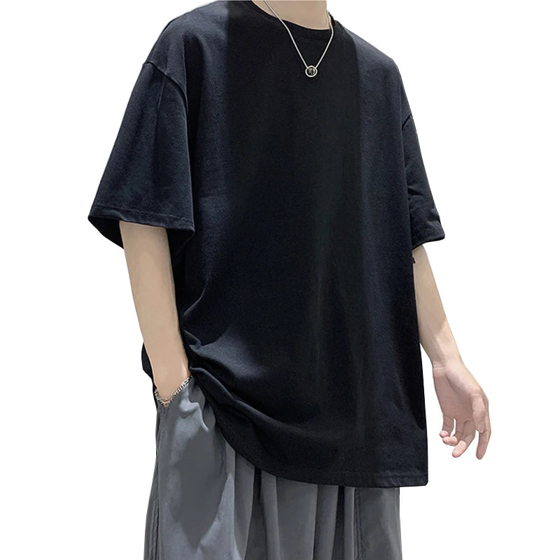 Solid Crew Neck Short Sleeve Loose Casual T Shirt