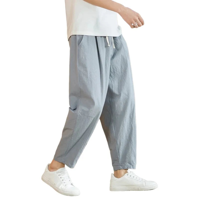 Men's Relaxed Cotton Drawstring Pants with Ankle-Length Harem Silhouette