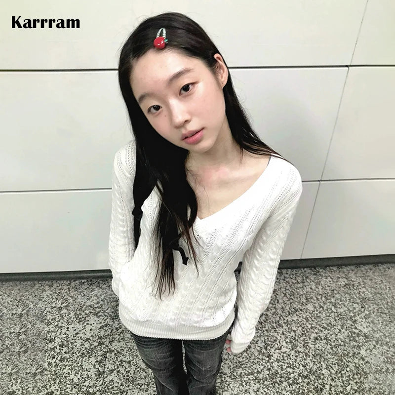 Women's V Neck Ribbed Long Sleeve Sweater Casual Knit Layer