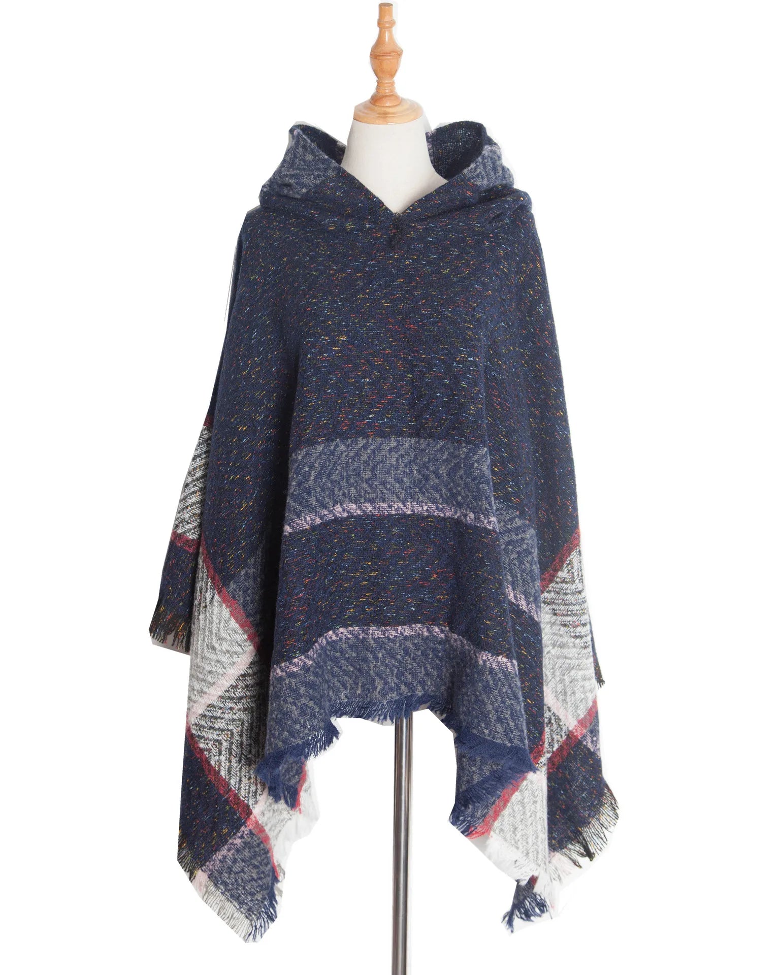 Hooded Herringbone Texture Poncho for Layering over Outfits
