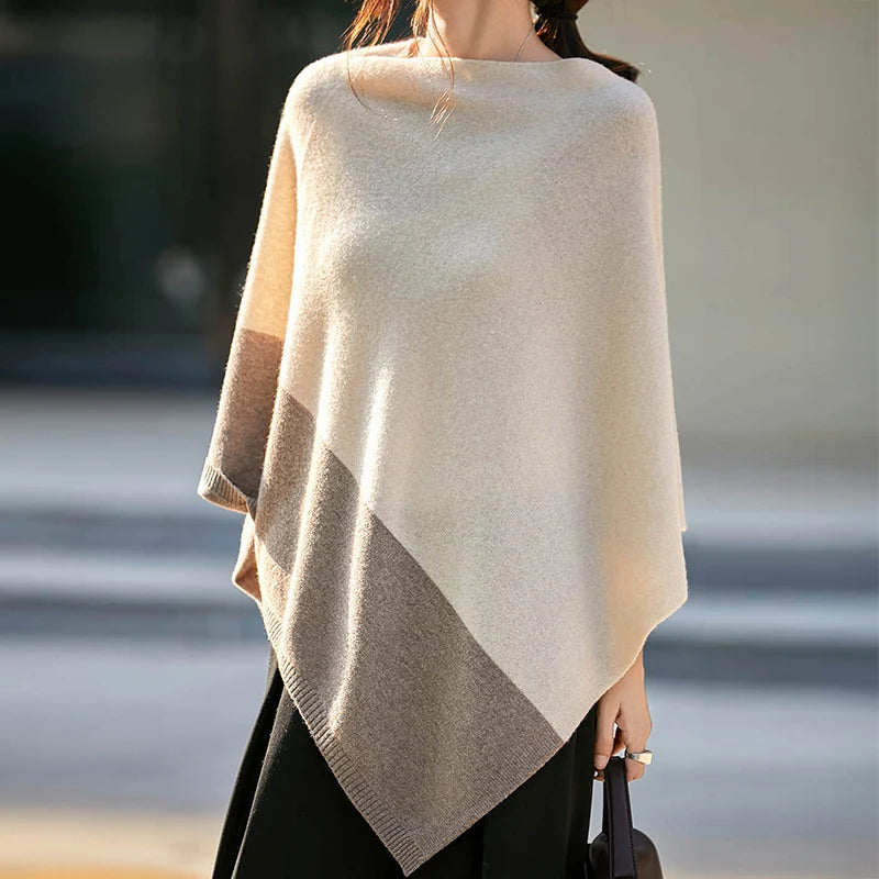 Asymmetric Block Colour Poncho for Layering over Outfits