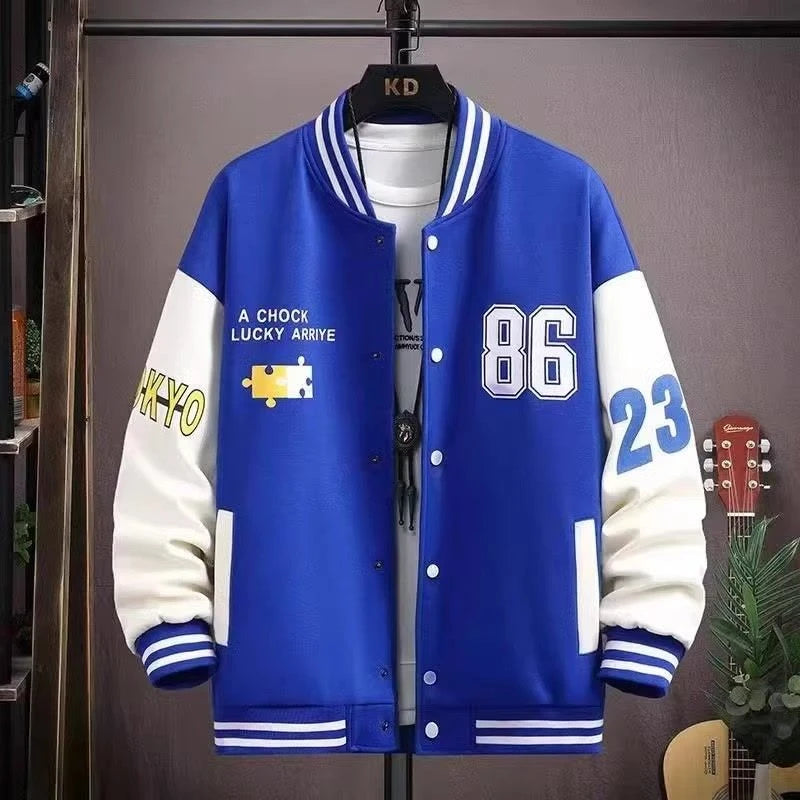 Graphic Long Sleeve Button Front Casual Varsity Style Jacket