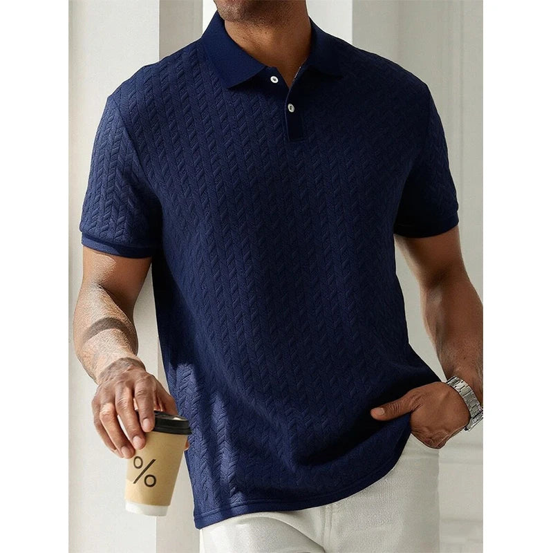 Men's Textured Short-Sleeve Regular-Fit Polo Shirt with Button Placket for Everyday Outfits
