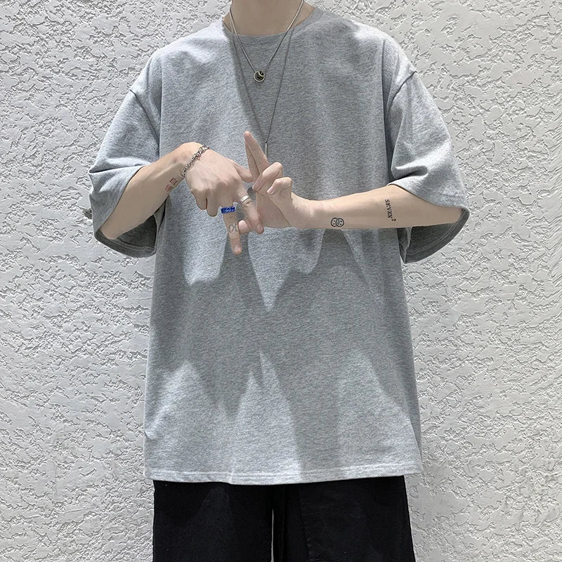 Solid Crew Neck Short Sleeve Loose Casual T Shirt