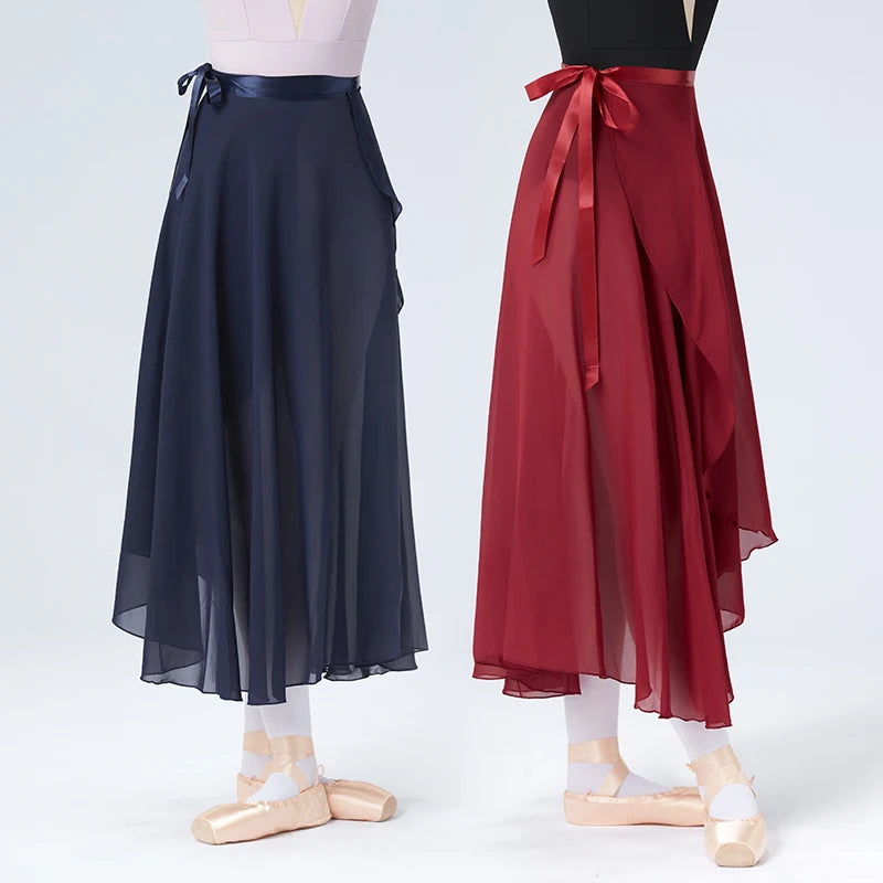 Women's Long Chiffon Ballet Wrap Skirt with Tie Waist Closure
