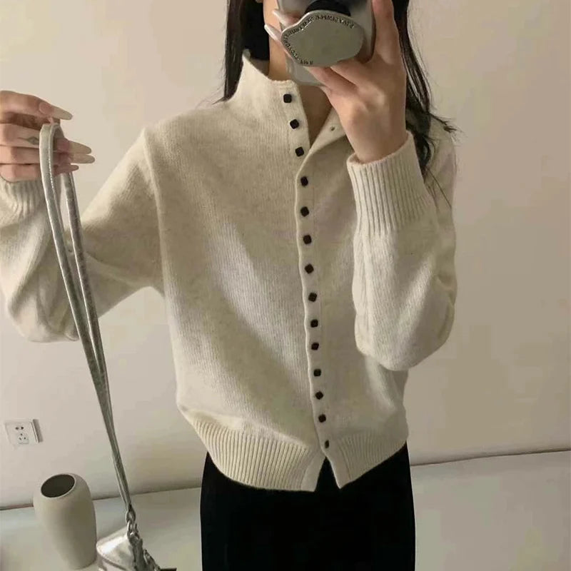 Women's Stand Collar Button Front Cardigan Casual Knit Layer