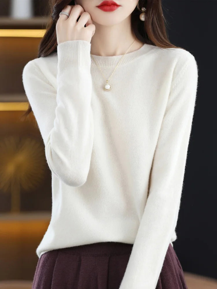 Women's Crew Neck Long Sleeve Sweater Casual Knit Layer