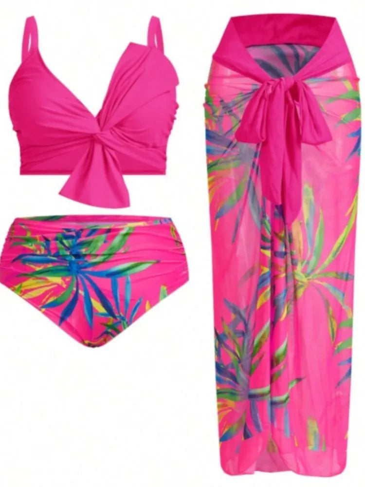 Women's Printed Wrap Top Bikini with Matching Wide Leg Pants
