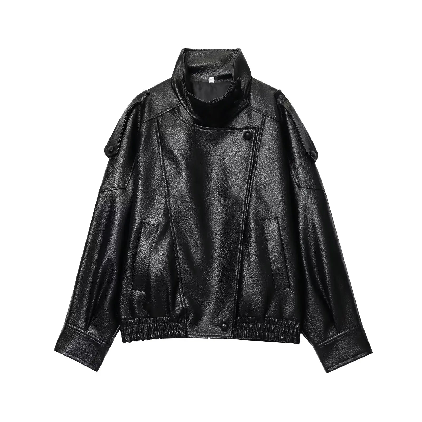 Women's Faux-Leather Stand-Collar Zip-Front Jacket