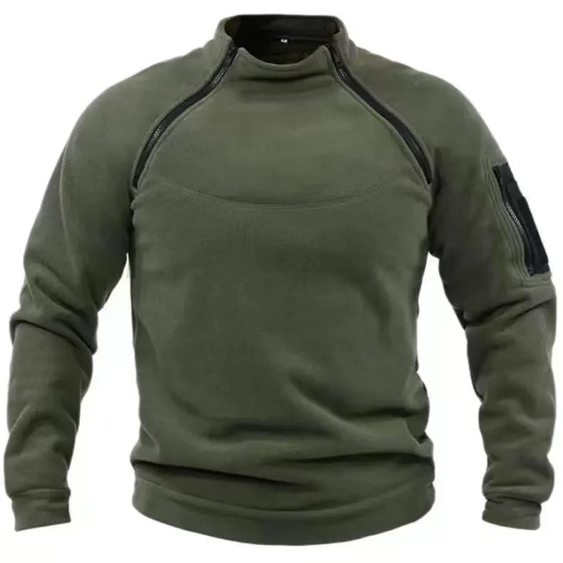 Mock Neck Fleece Long Sleeve Outdoor Pullover with Pockets