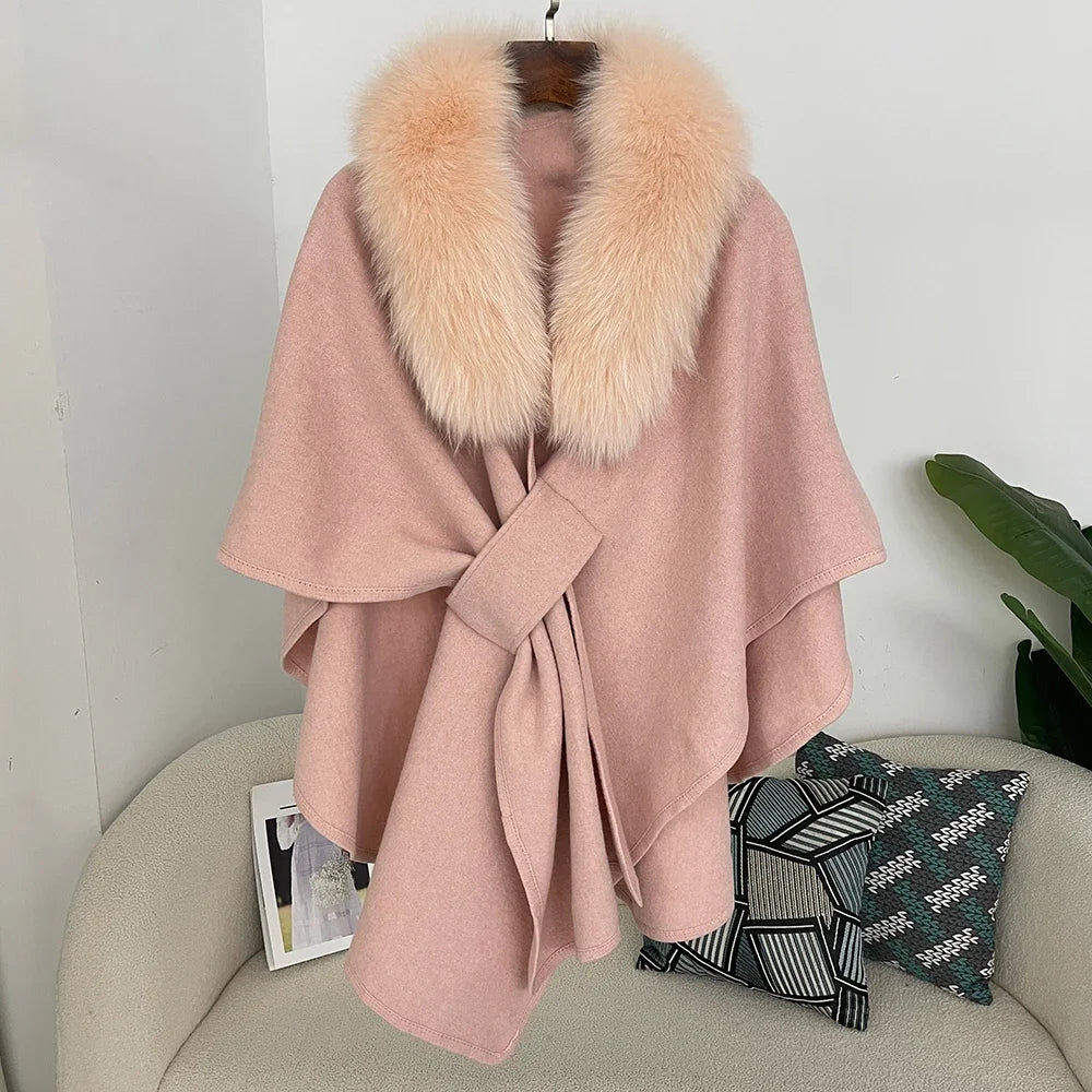 Plush Collar Tie Front Cape for Layering over Outfits