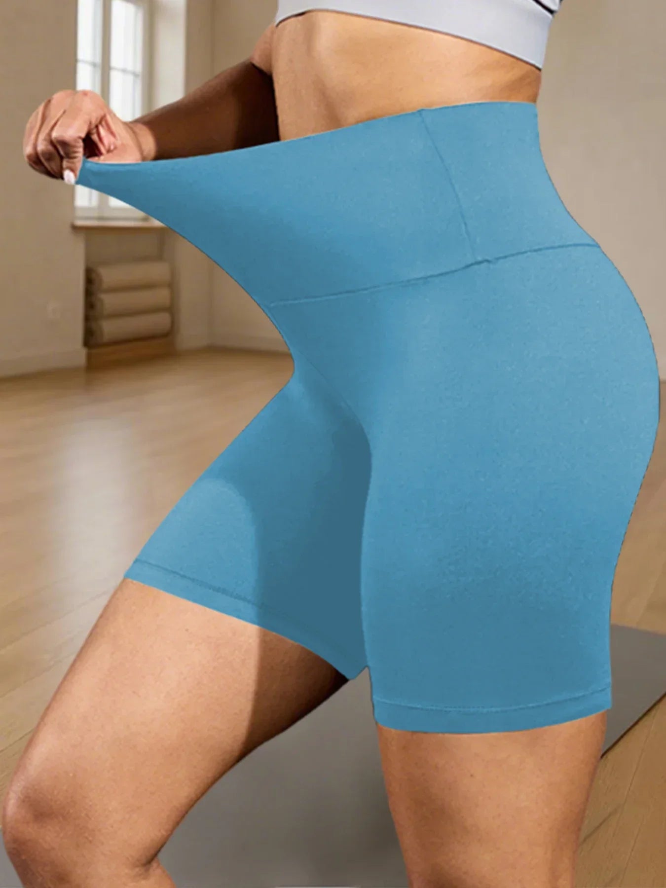 Women's High Waist Polyester Blend Biker Shorts for Yoga and Running
