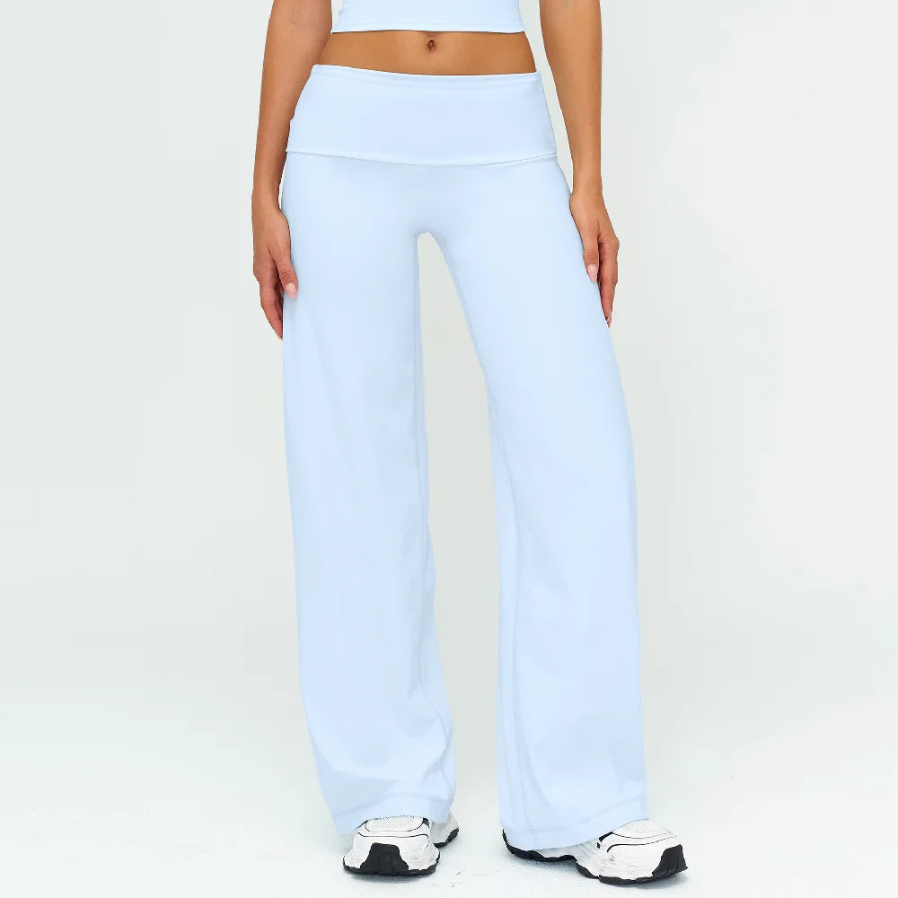 Women's Fold Over Waist Wide Leg Workout Pants for Yoga and Dance Practice