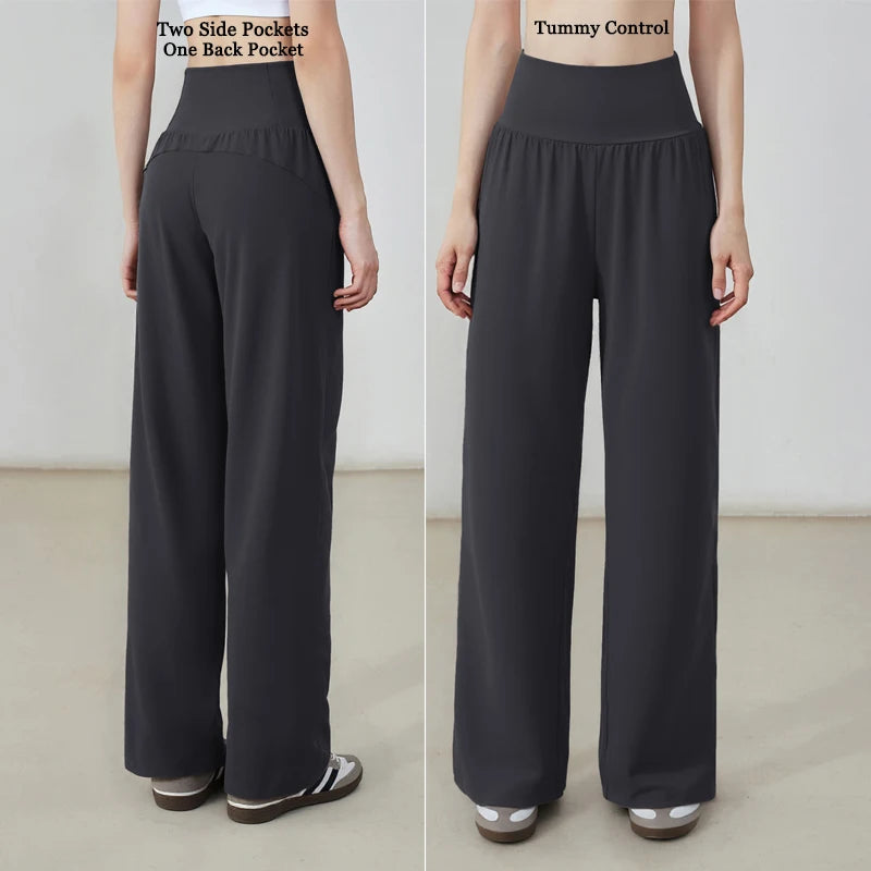 Women's High Waist Nylon Blend Wide Leg Pants for Yoga and Lounge Outfits