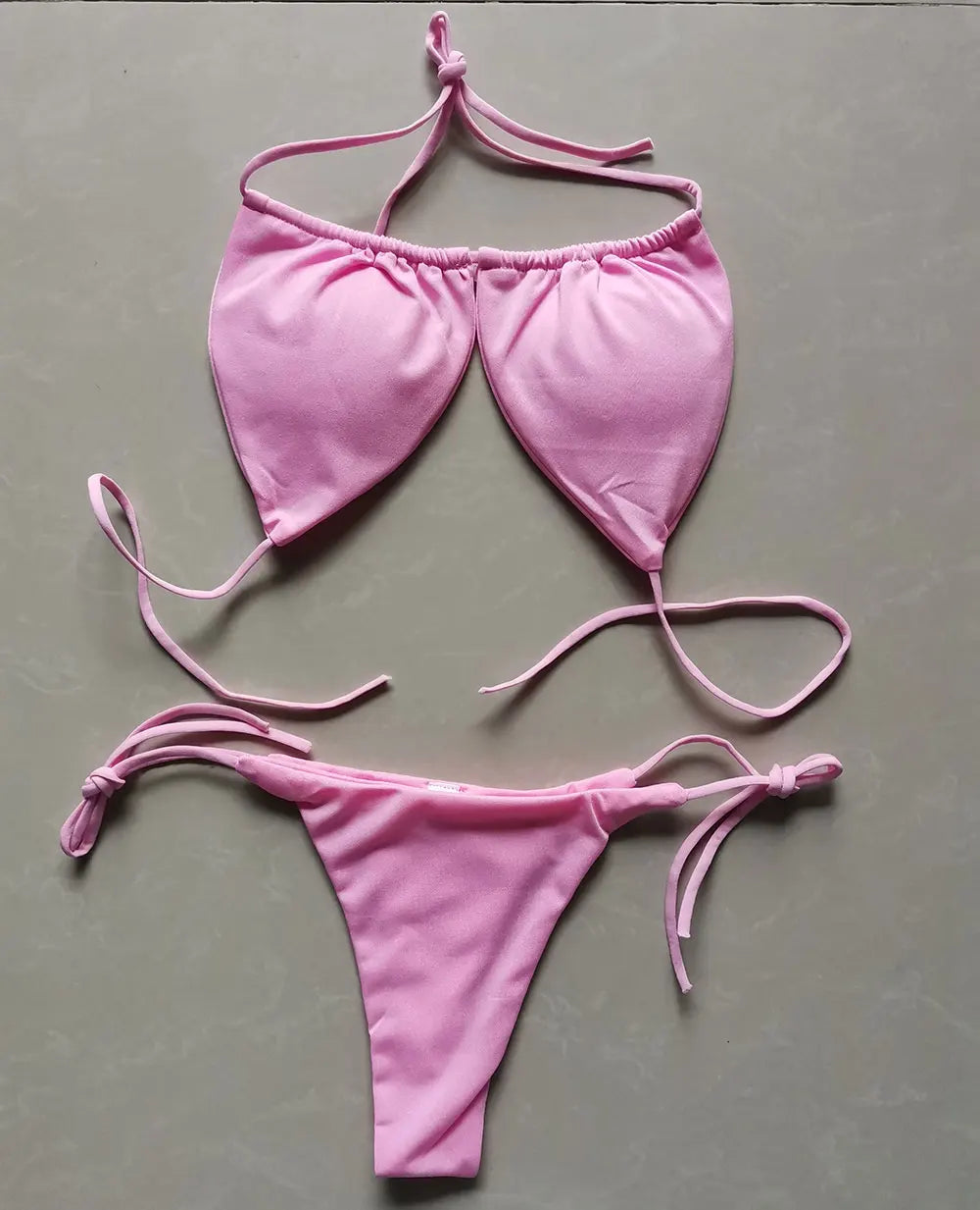 Women's Tie String Triangle Bikini Top and Thong Set