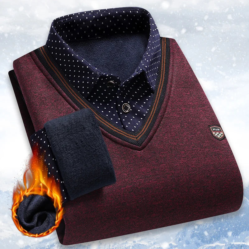Men's Layered Look Collared Long Sleeve Knit Sweater