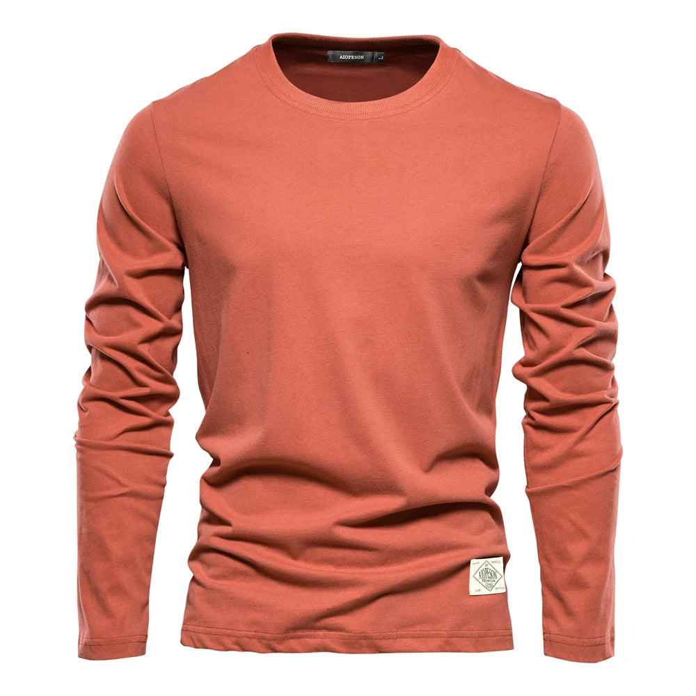 Men's Solid Cotton Crewneck Long-Sleeve T-Shirt