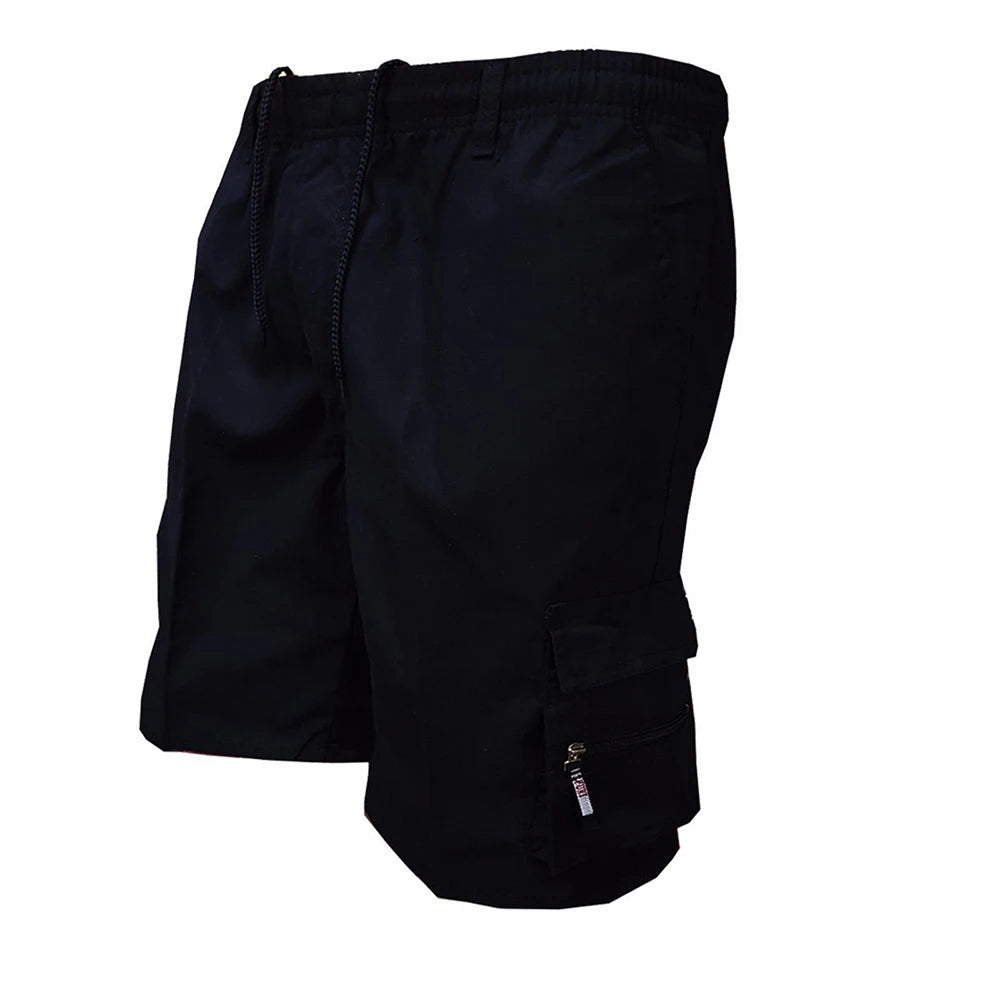 Men's Loose-Fit Cargo Shorts with Drawstring Waist and Multiple Pockets