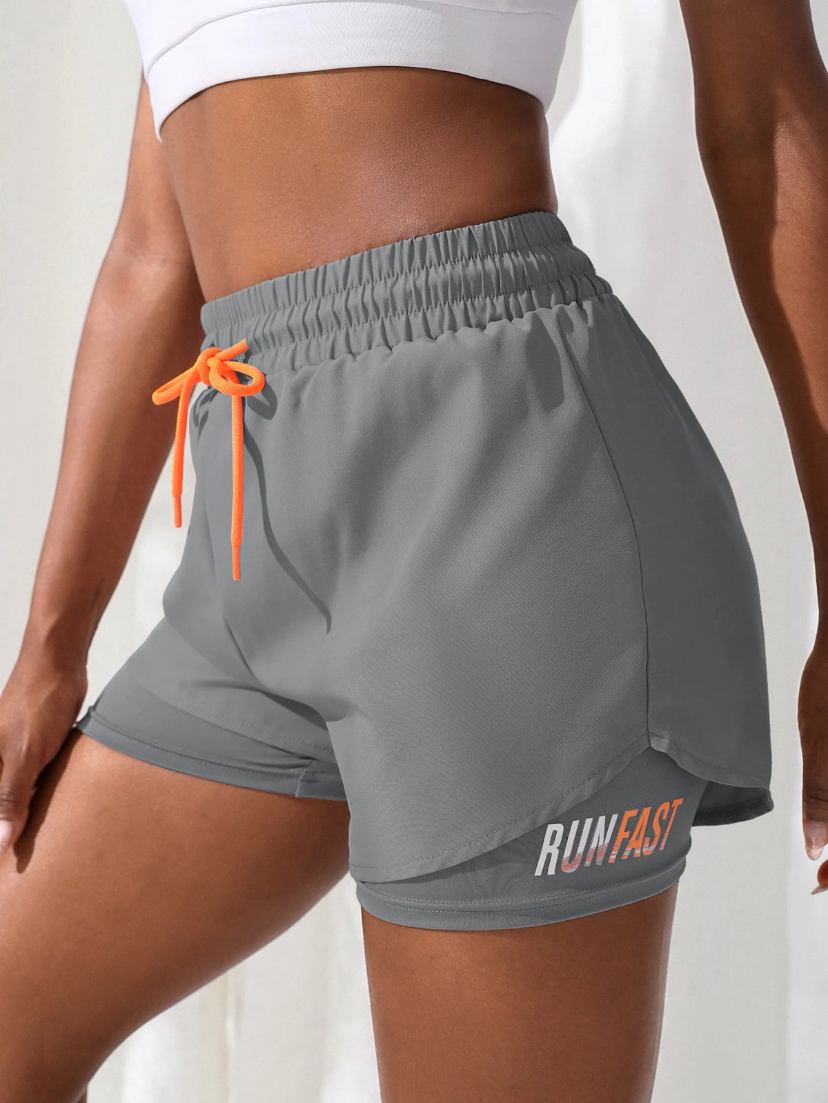Women's Drawstring Double-Layer Running Shorts
