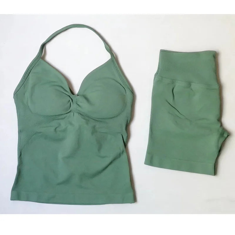 Women's Halter Tank And Shorts Yoga Set For Workout Outfits