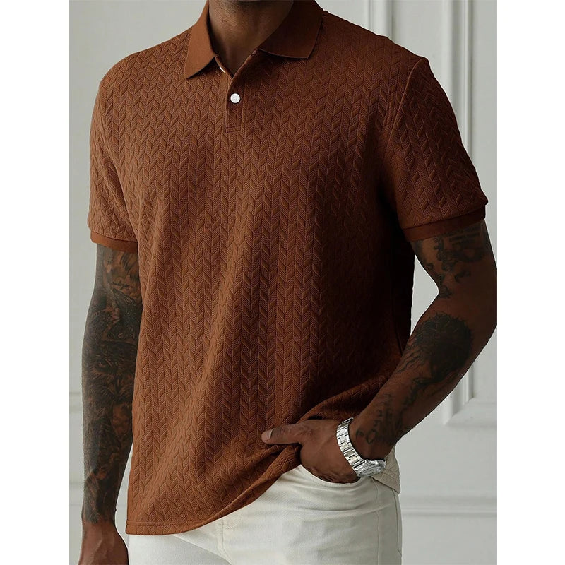 Men's Textured Short-Sleeve Regular-Fit Polo Shirt with Button Placket for Everyday Outfits