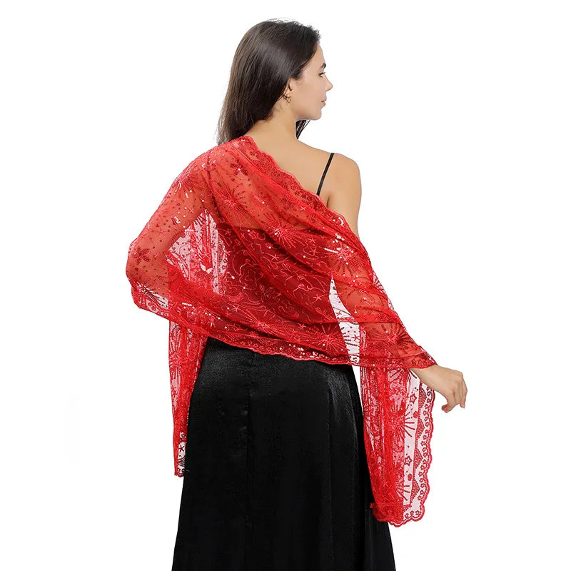 Floral Lace Fringed Wrap Scarf for Layering over Outfits