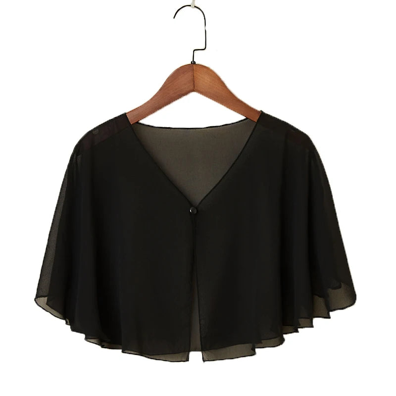 Sheer Clasp Front Capelet for Layering over Dresses and Tops