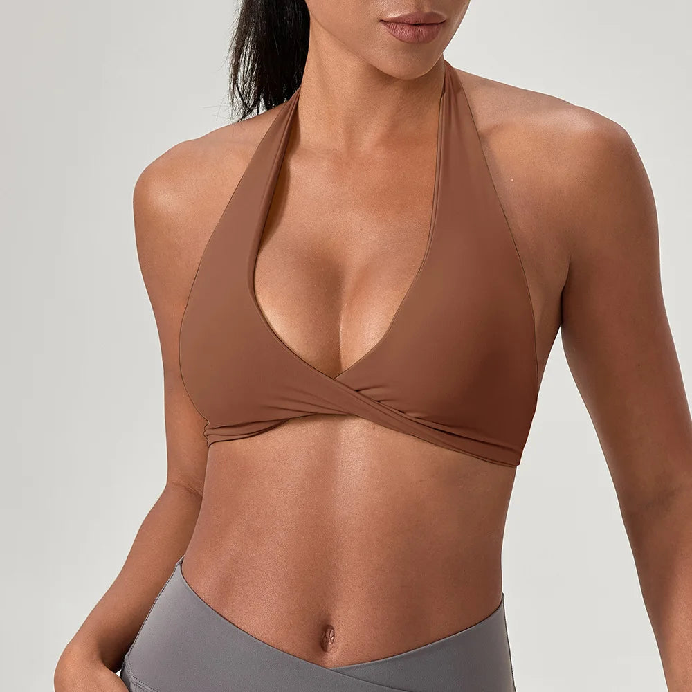 Women's V Neck Halter Sports Bra
