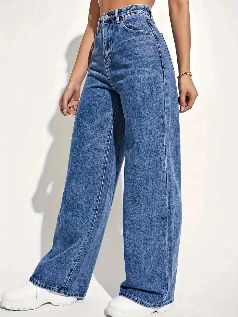 Women's Blue High Waist Wide Leg Denim Jeans